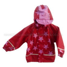 Rojo PU con capucha estrella lluvia chaqueta/chubasquero